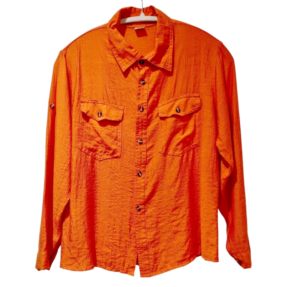 Vintage Orange Linen Relaxed Fit Button-Up Shirt UK 8–10 Lightweight Summer Top