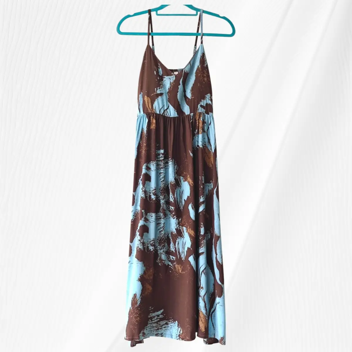 Brand New Soft Cotton Brown & Blue Floral Maxi Dress UK 8–10 Adjustable Straps Summer
