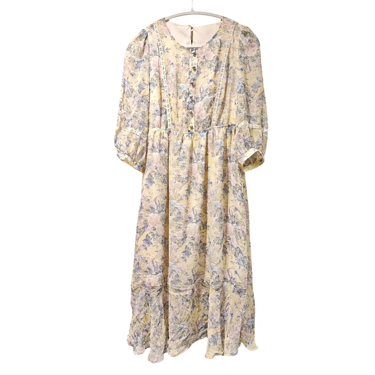 Vintage Pure Mulberry Silk Yellow Floral Midi Dress | UK 8