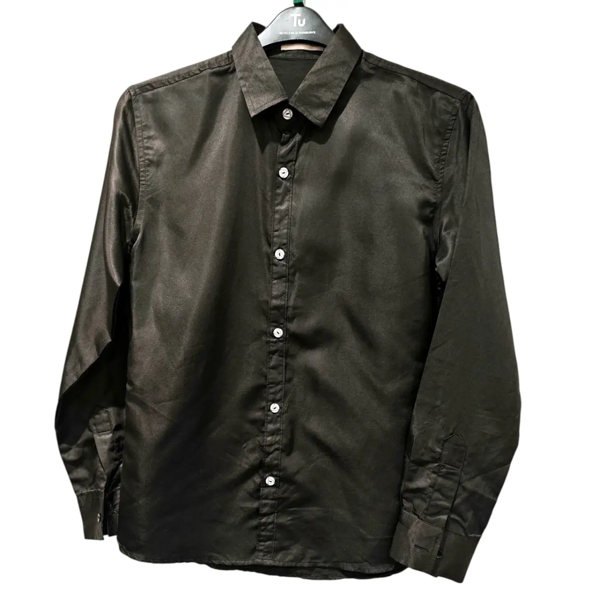 Black Button Up Shirt Women's UK 12 Long Sleeve Smart Office Minimalist New
