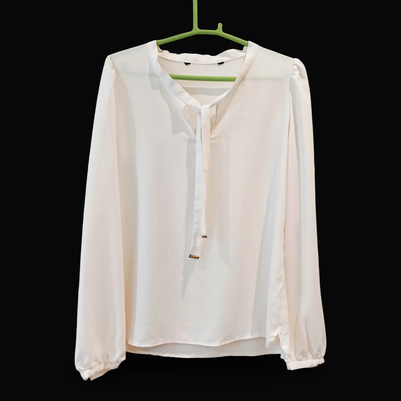 Cream Tie Front Long Sleeve Blouse UK 8-10 Work Office Smart Top