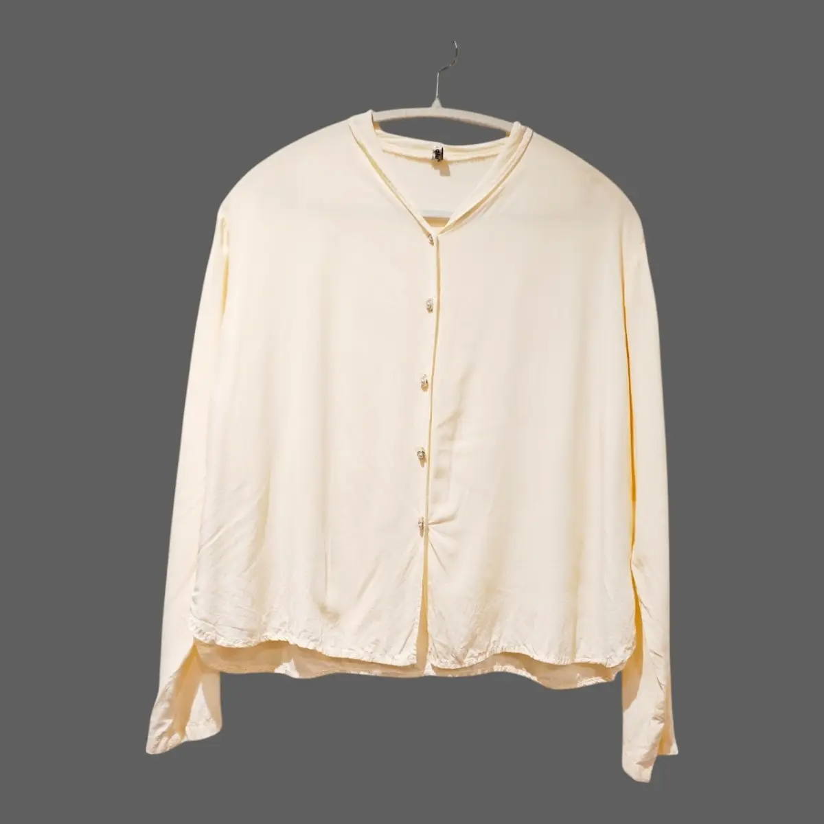 Soft Cotton Cream Pearl Button-Up Shirt | Oversized | UK 10–12