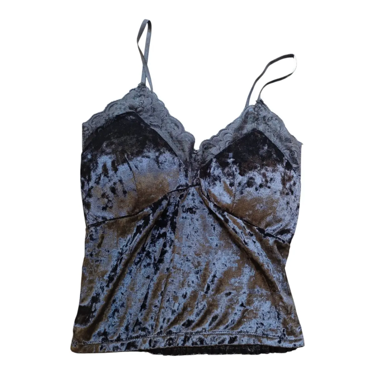 Women's Black Brown Tie-Dye Velvet Cami Top Lace Trim Adjustable Straps UK 6