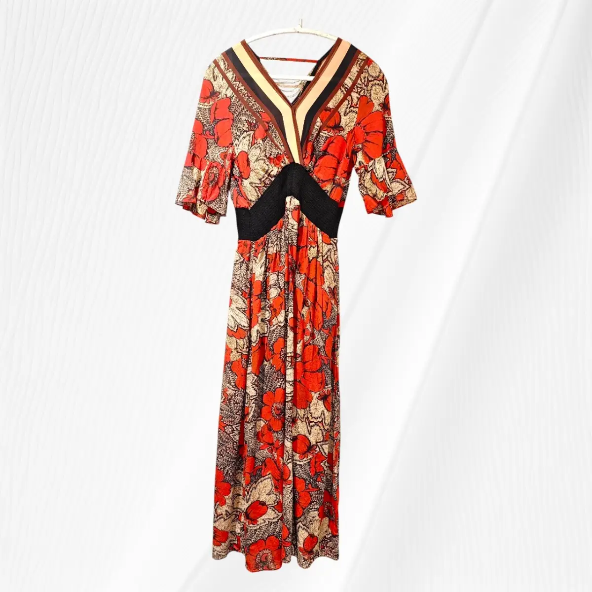 Vintage Silk Red Floral Maxi Dress size 8-10