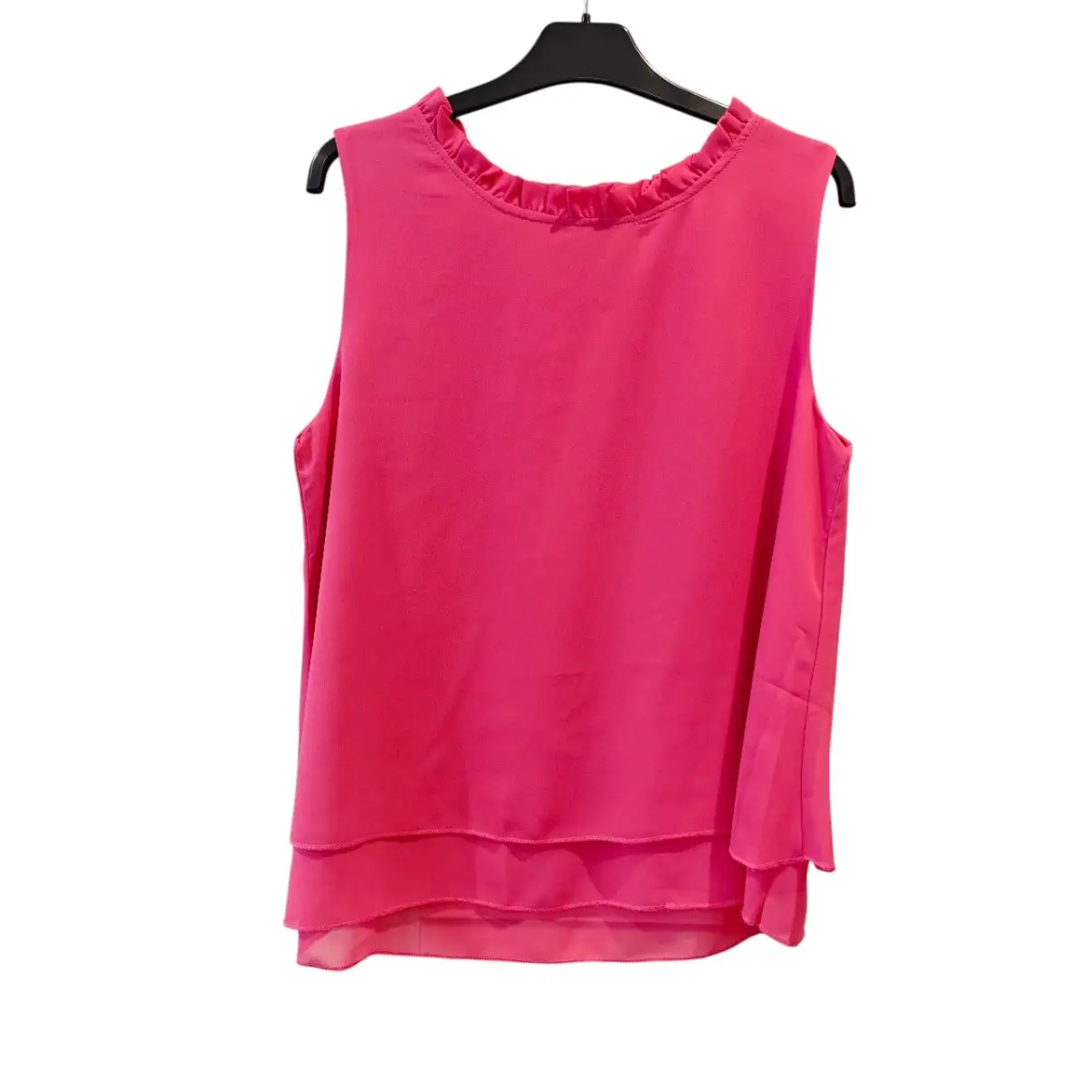 Pink Sleeveless Ruffle Neck Layered Hem Blouse UK 8-10 New Without Tags