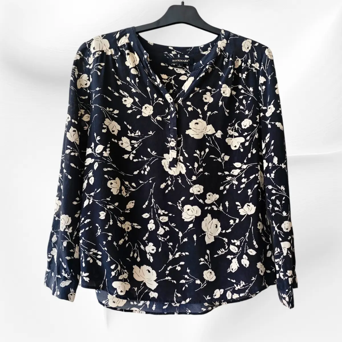 Vintage 100% Mulberry Silk Black & White Floral Long Sleeve Blouse – UK 8–10