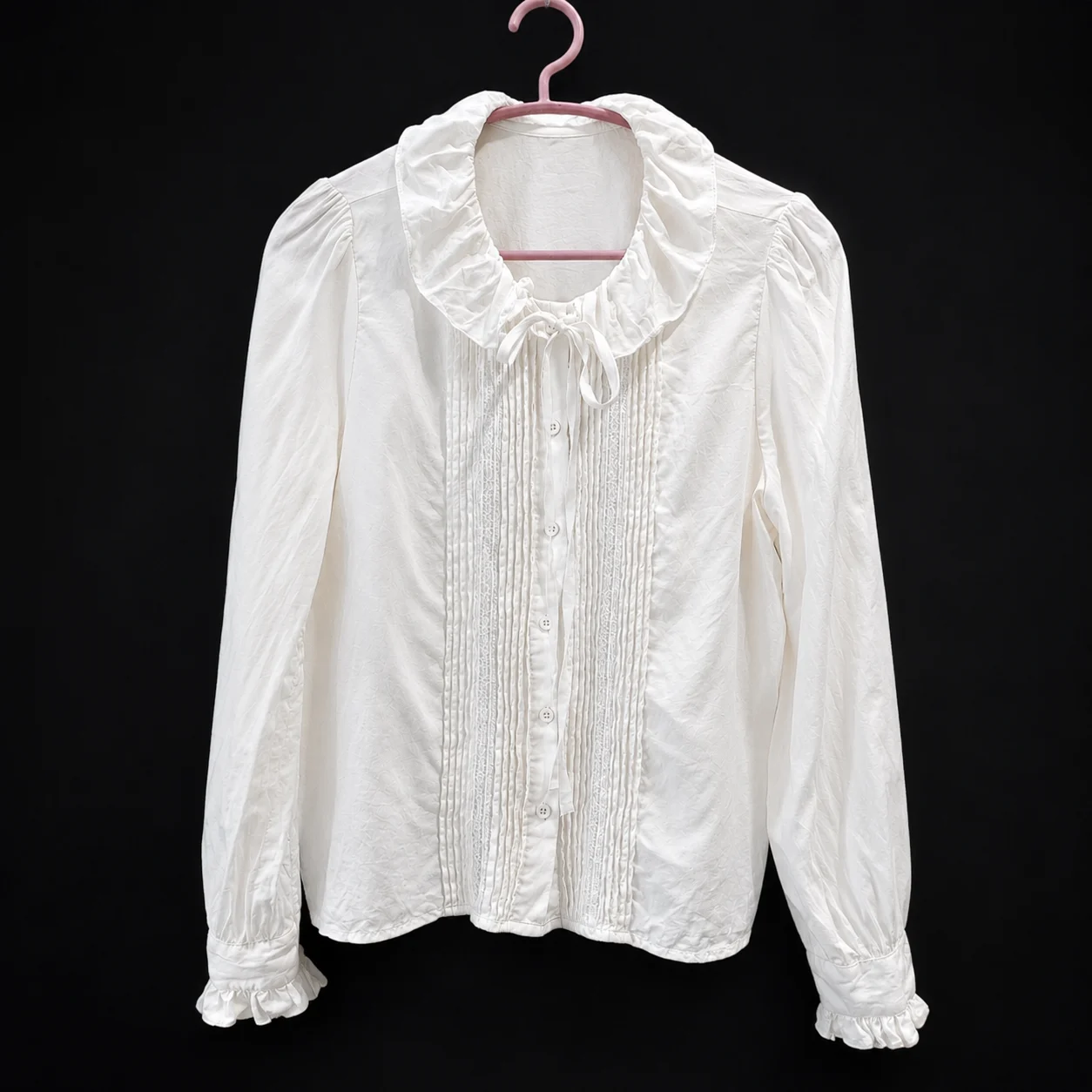 100% Tencel Cream Ruffle Collar Lace Blouse UK 6-8