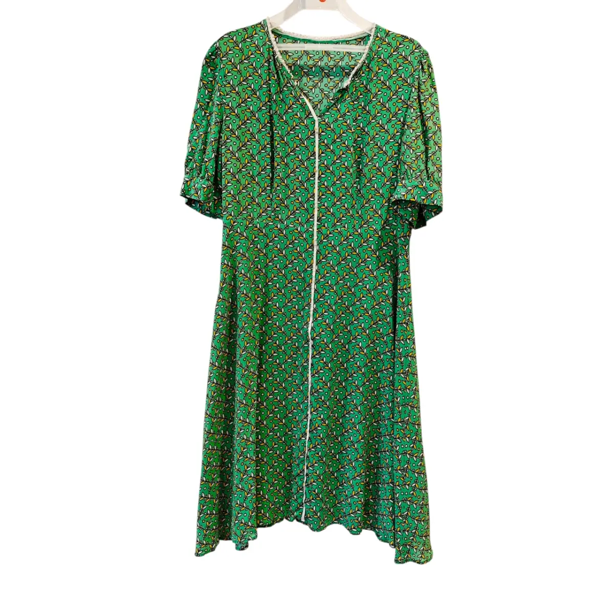 Vintage Mulberry Silk Green Geometric Print Midi Dress Beaded Detail UK 8–10