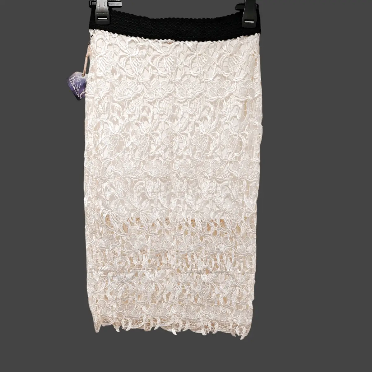 BNWT White Floral Lace Midi Skirt UK 6–8 | Elegant Stretch Waist Pencil Skirt