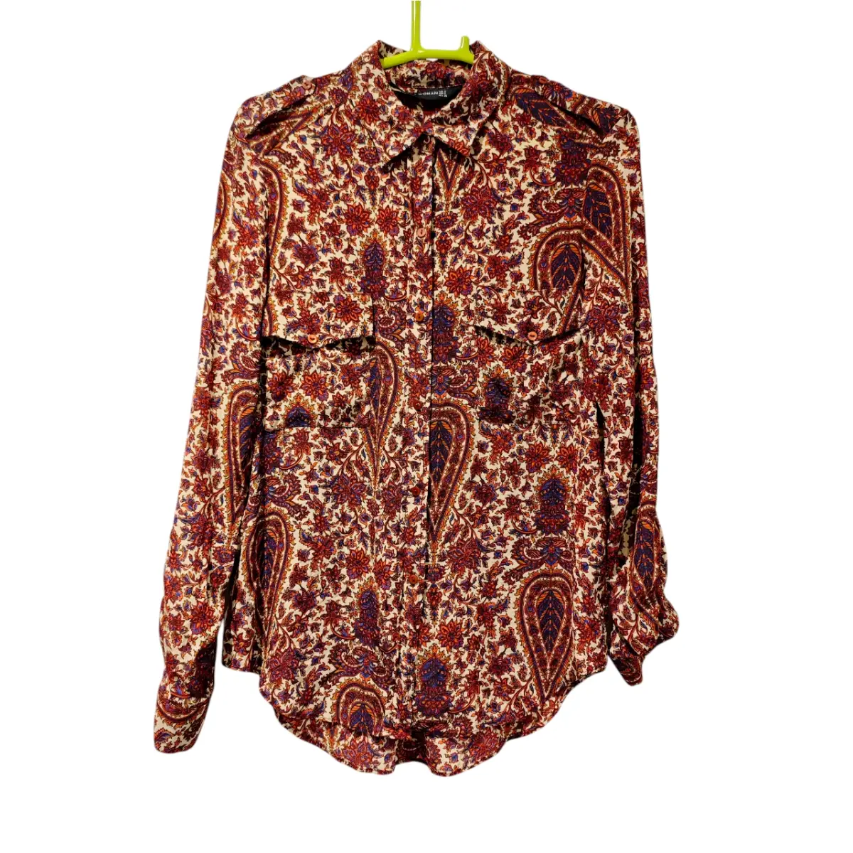 ZARA 100% Mulberry Silk Brown & Burgundy Paisley Blouse | Size 8 | Boho