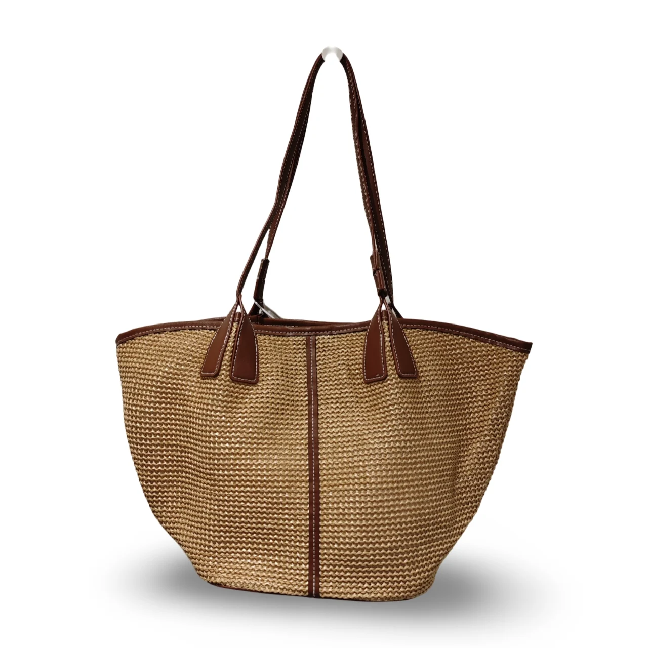 Woven Straw Shoulder Tote Bag Brown – Large Summer Bag