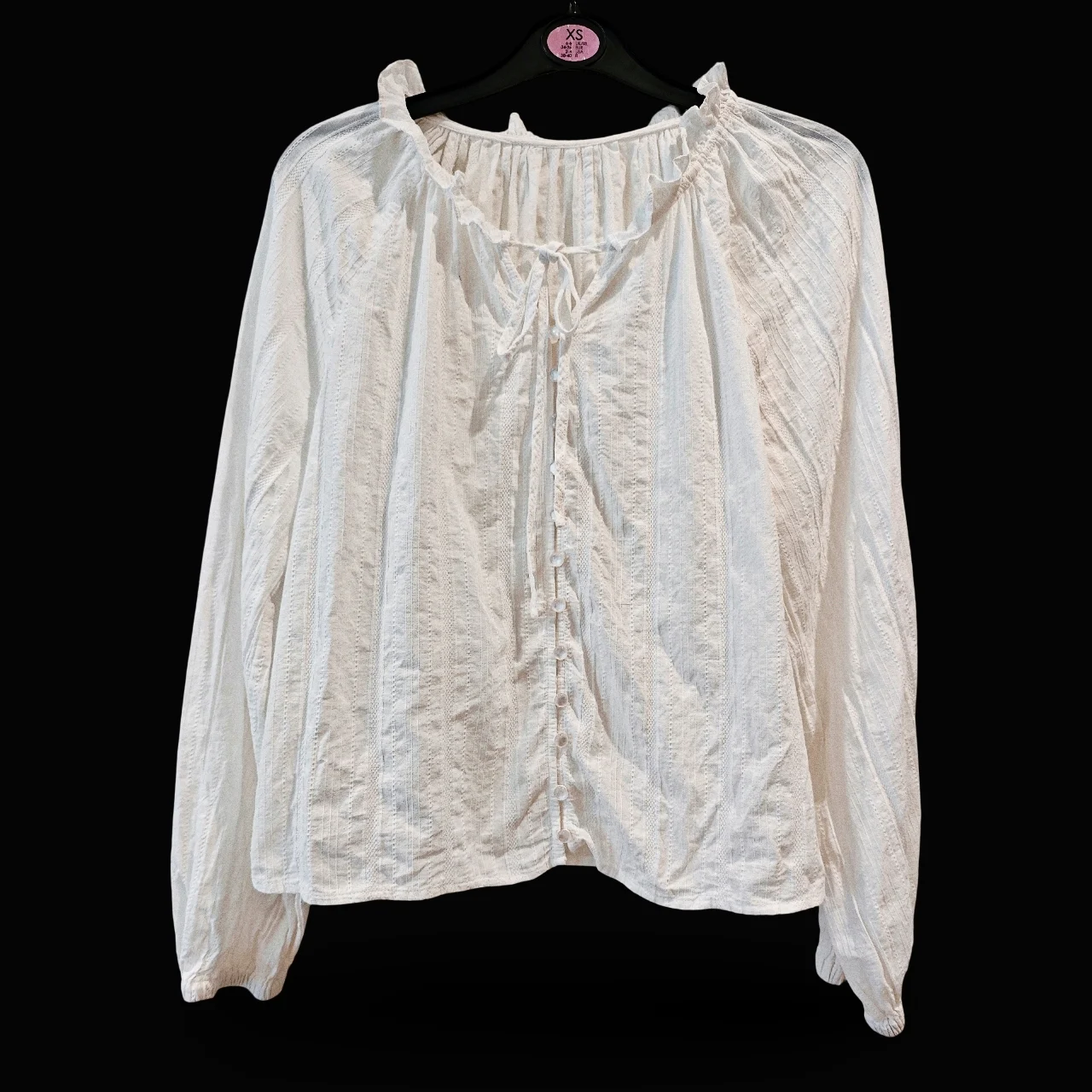Pure Cotton White Pleated Tie Front Blouse – UK 8–10