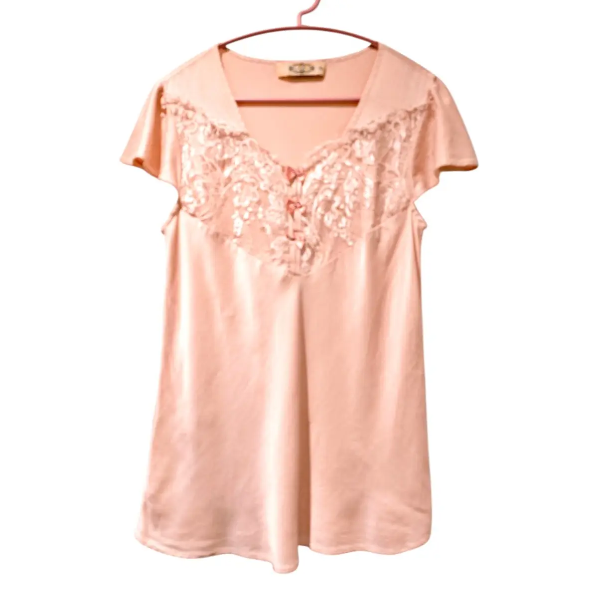 Vintage Pure Silk Pink Lace Babydoll Top Floral Embroidery UK 6–8 Fairycore Cottagecore
