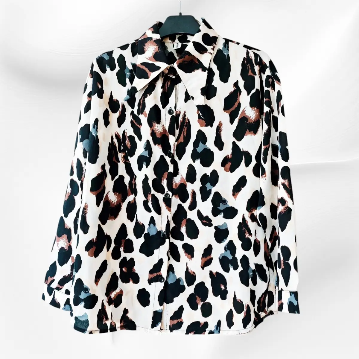 Leopard Print Button-Up Blouse Women's UK 10-12 Long Sleeve Relaxed Fit New Without Tags