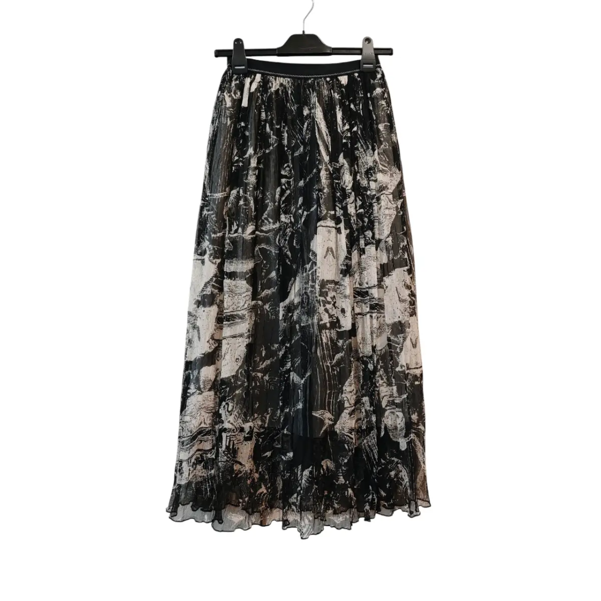 Pure Mulberry Silk Black White Abstract Cityscape Print Maxi Skirt UK 8-10