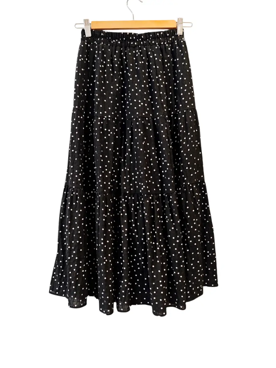 Black & White Polka Dot Tiered Maxi Skirt | UK 8–10