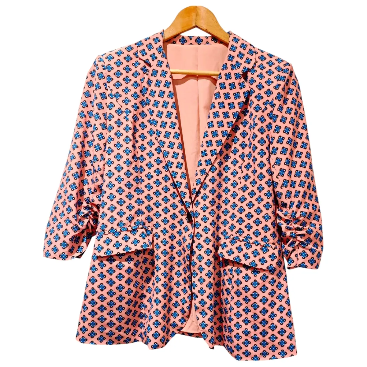 Vintage Silk Pink & Blue Patterned Blazer | UK 10