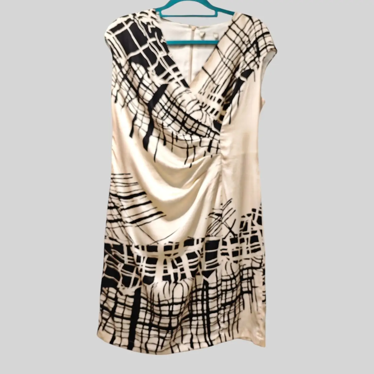 Vintage Pure Silk Black White Abstract Mini Dress UK 12 Party Evening Dress