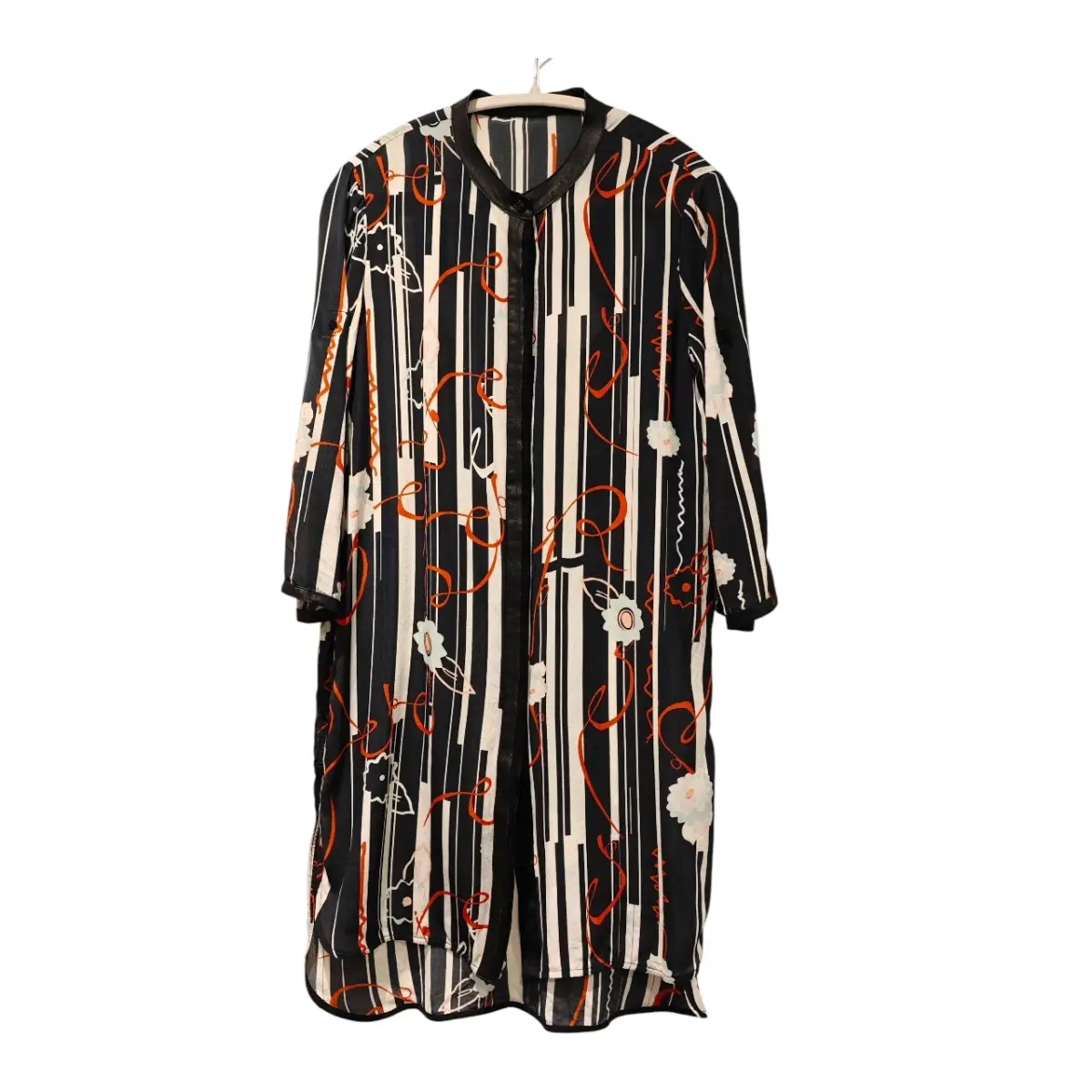 Mulberry silk shirt dress in black and white stripes with orange and white floral print size 12