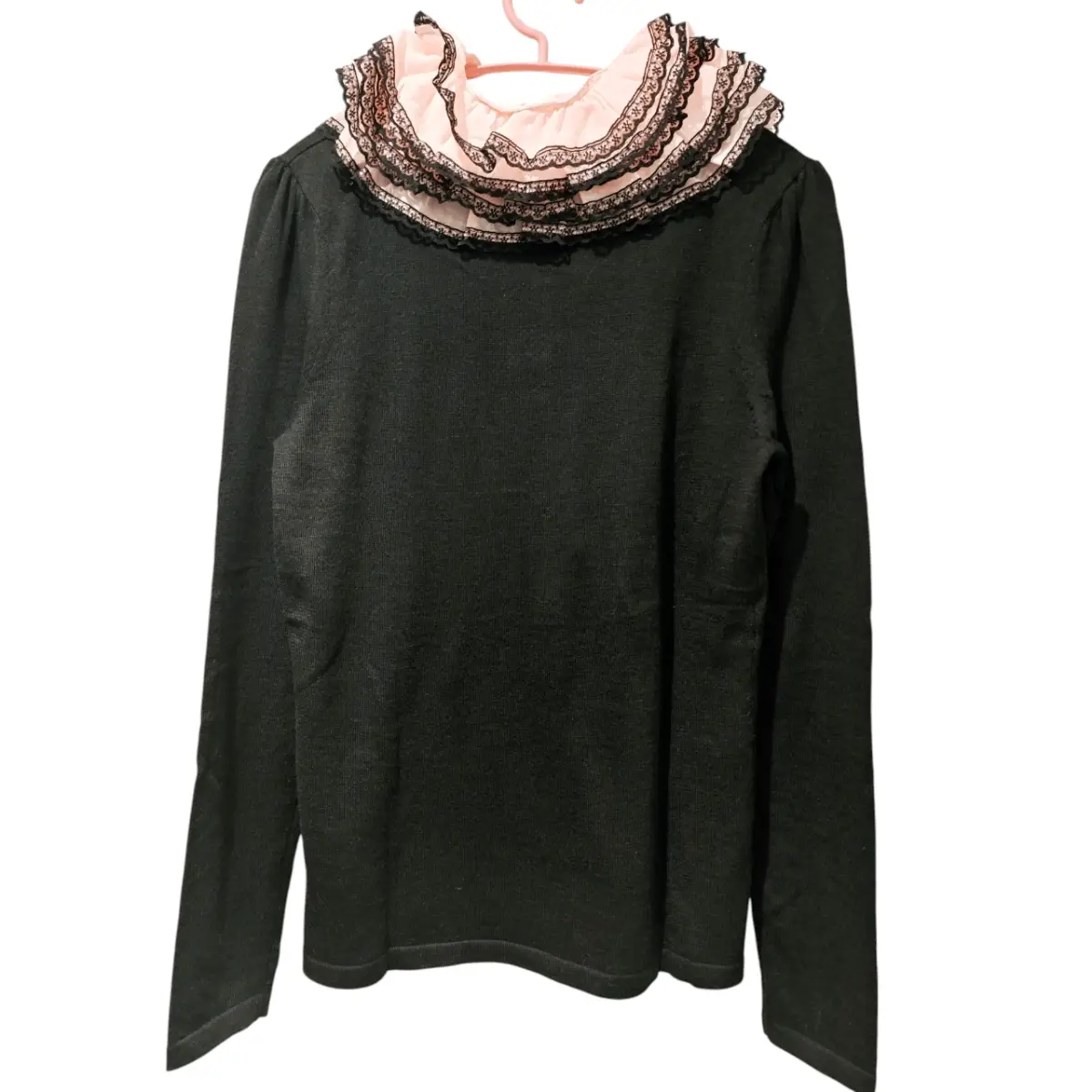 Black 5% Cashmere Sweater Lace Ruffle Collar Women's UK 8–10 New With Tags
