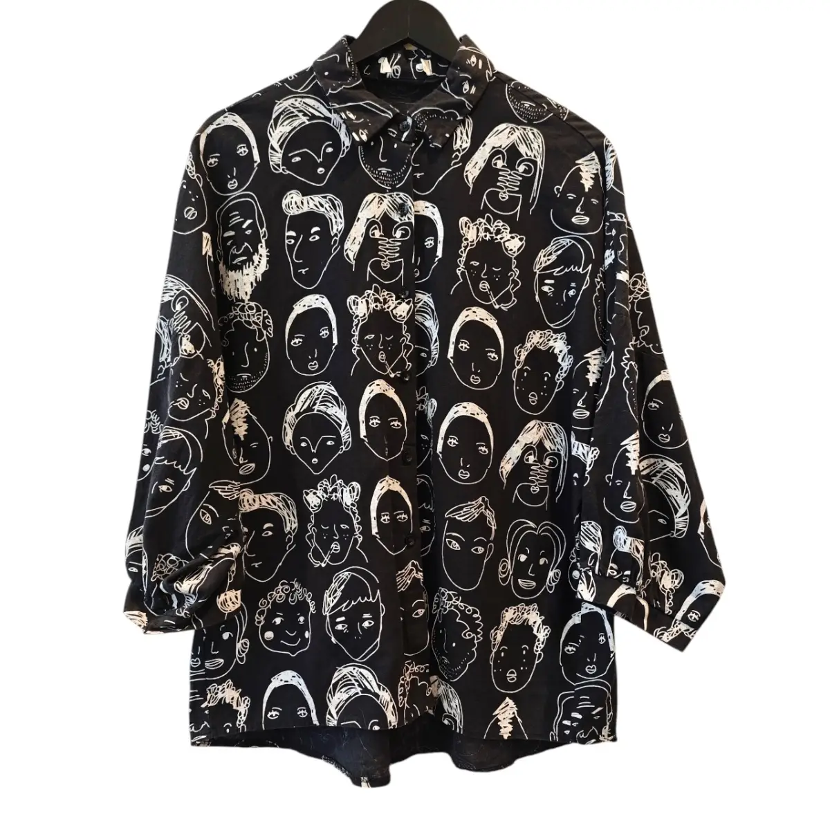 Black & White Face Print 100% Cotton Shirt – UK 12–14 Oversized new