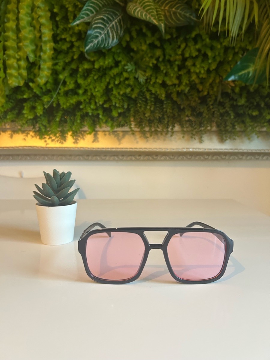 Retro Square Aviator Sunglasses Pink Lens