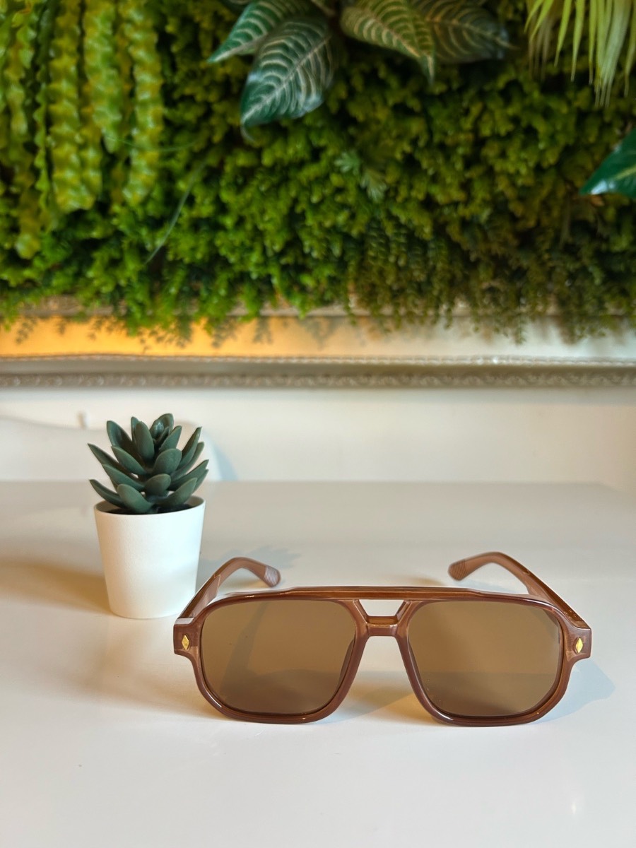 Premium Retro Caramel Brown Square Aviator Sunglasses – Warm Brown Lenses