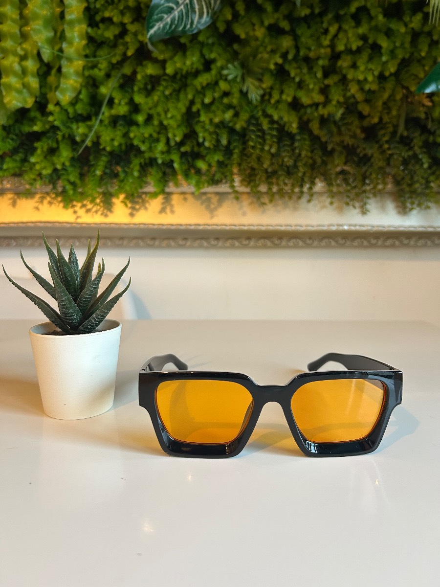 Chunky Square Style Sunglasses Orange Lens