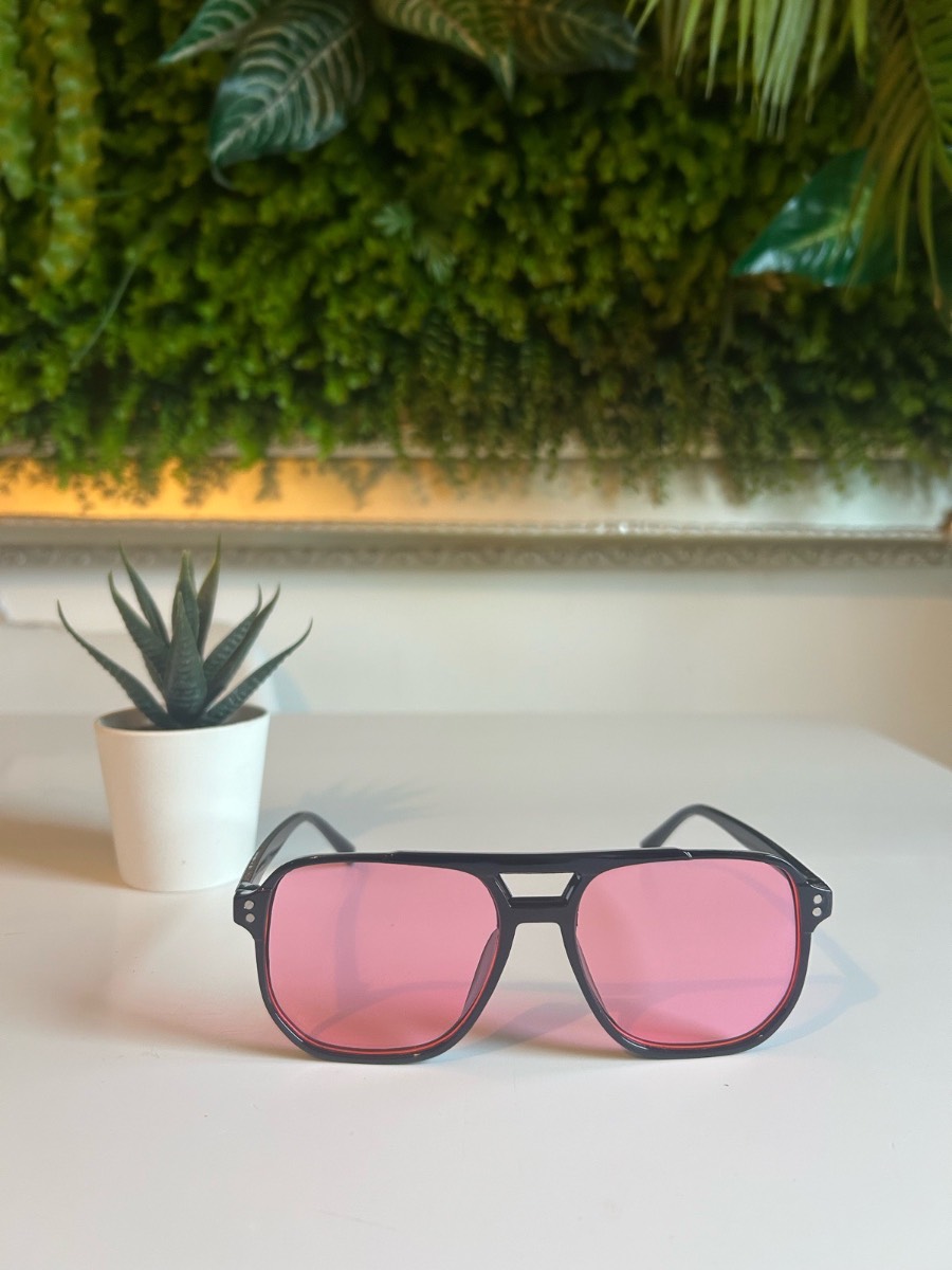 Square Aviator Style Sunglasses Pink Lens