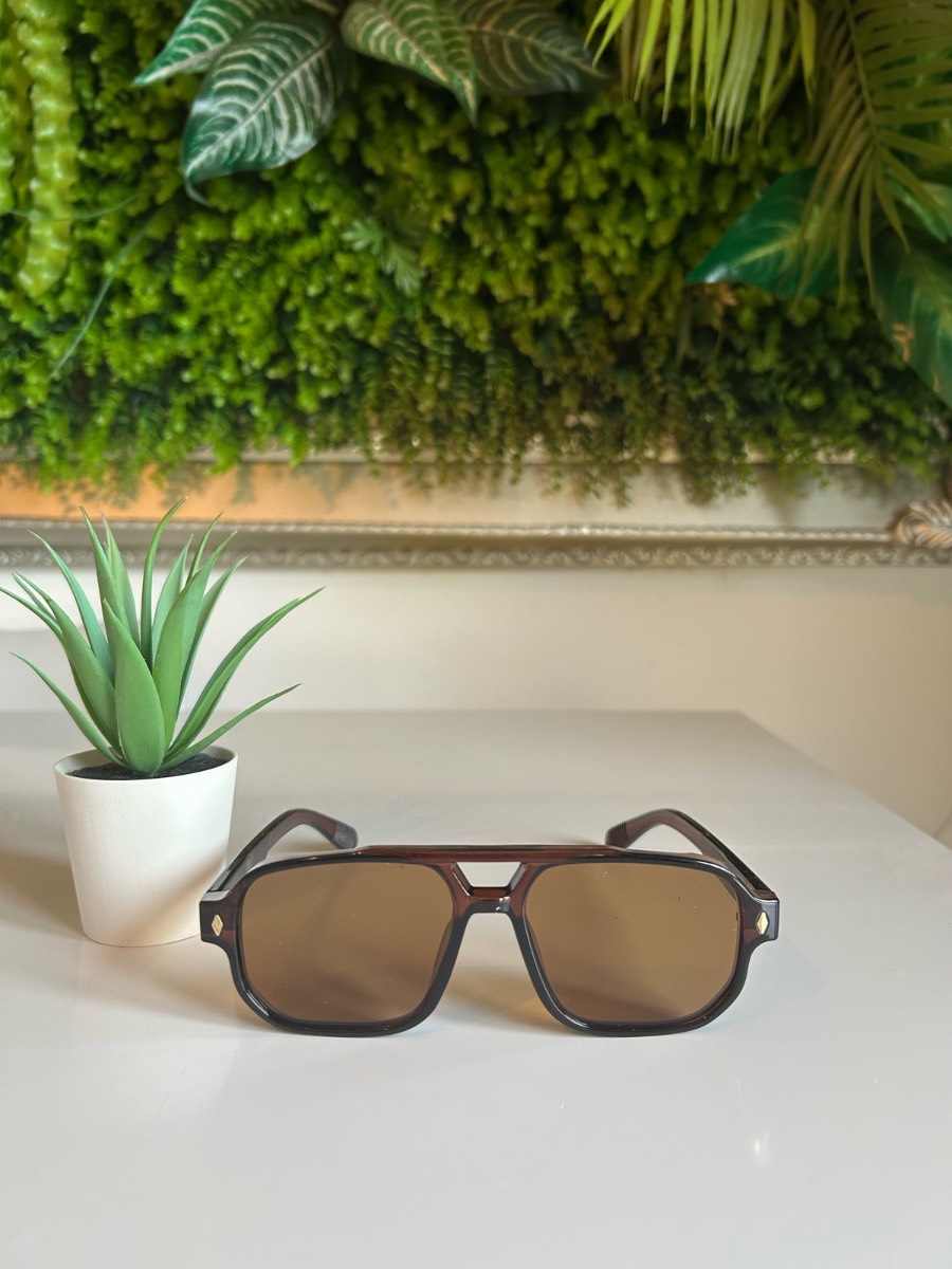 Premium Brown Double-Bridge Aviator Sunglasses