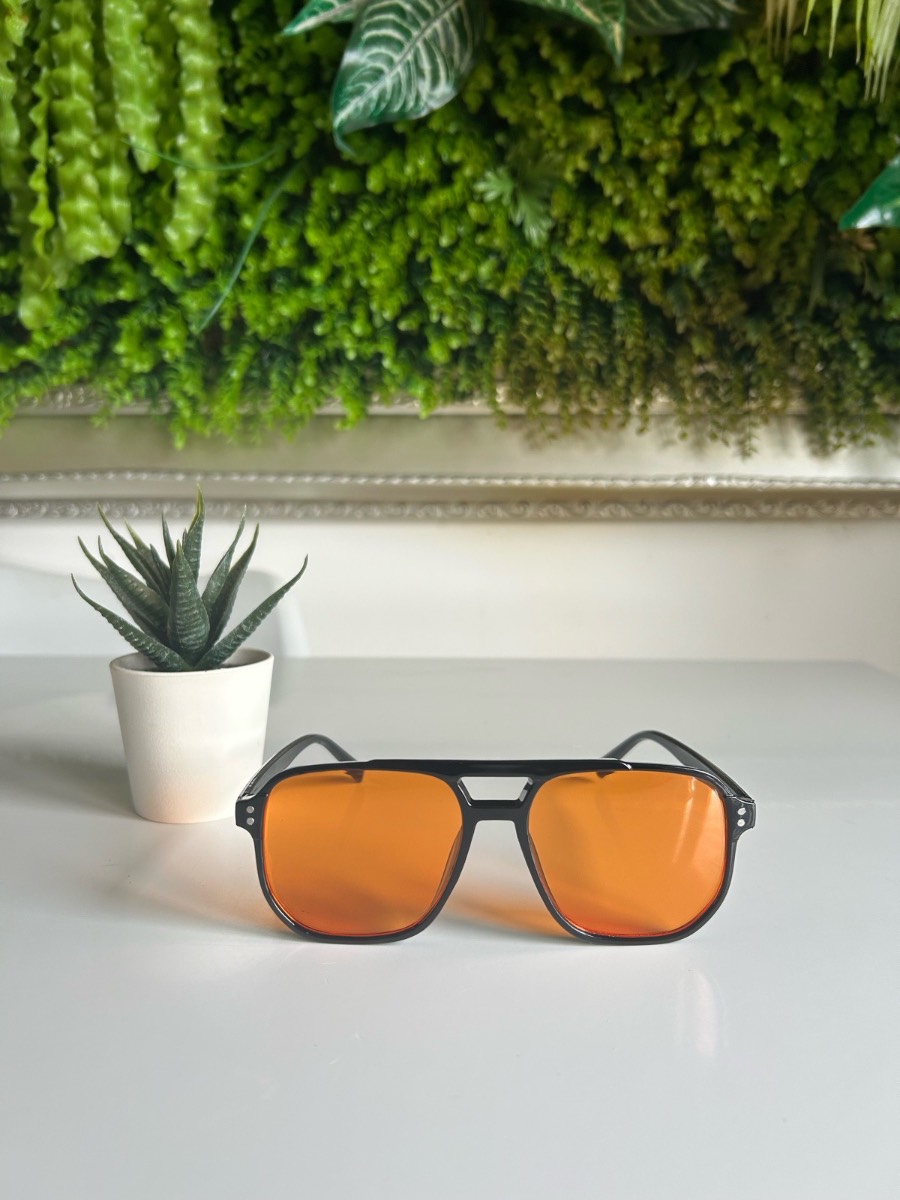 Square Aviator Style Sunglasses Bright Orange Lens