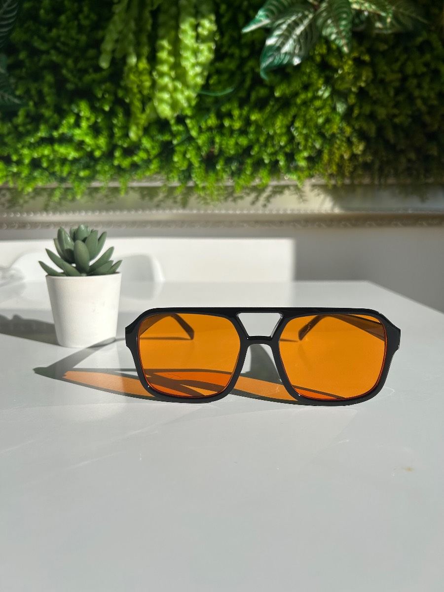 Square Aviator Style Sunglasses Orange Lens