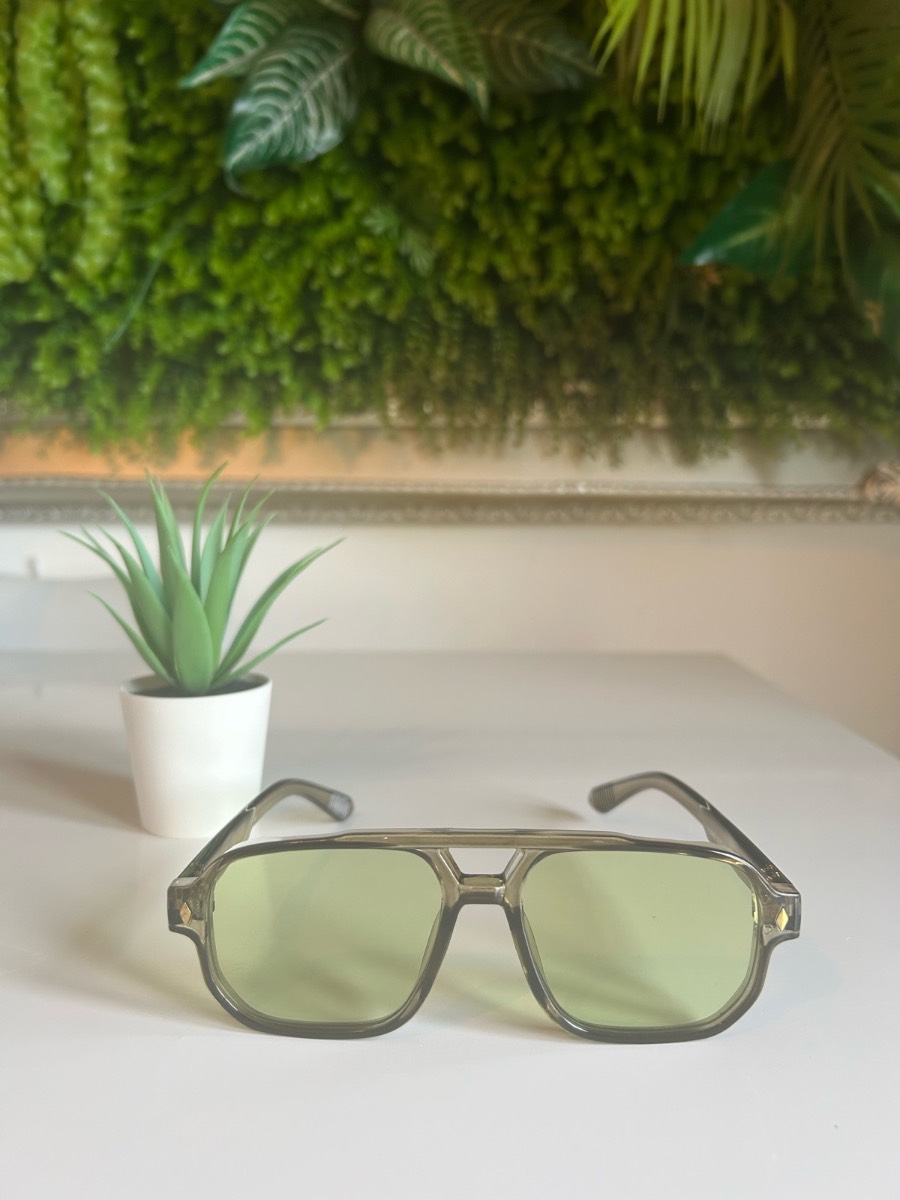 Olive Green Square Sunglasses with Gold Side Accents