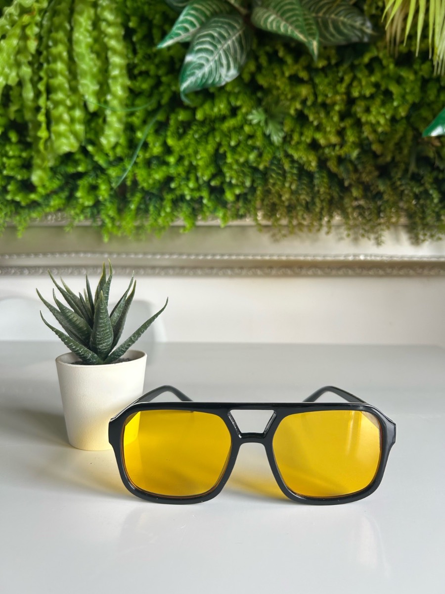 Retro Square Aviator Sunglasses Vibrant Yellow Lens