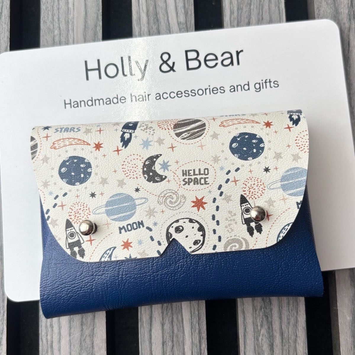 Space themed design handmade purse.
