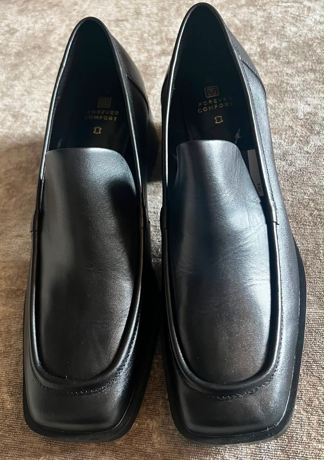 Next Forever Comfort Black Leather Square Toe Block Heel Loafers UK 8