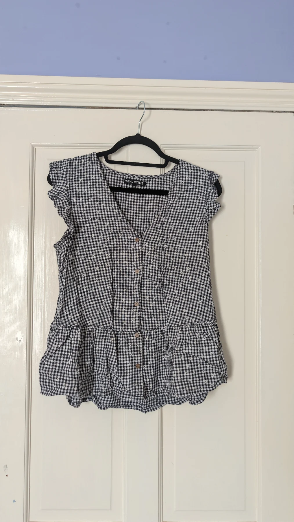 Next petite black and white gingham peplum top