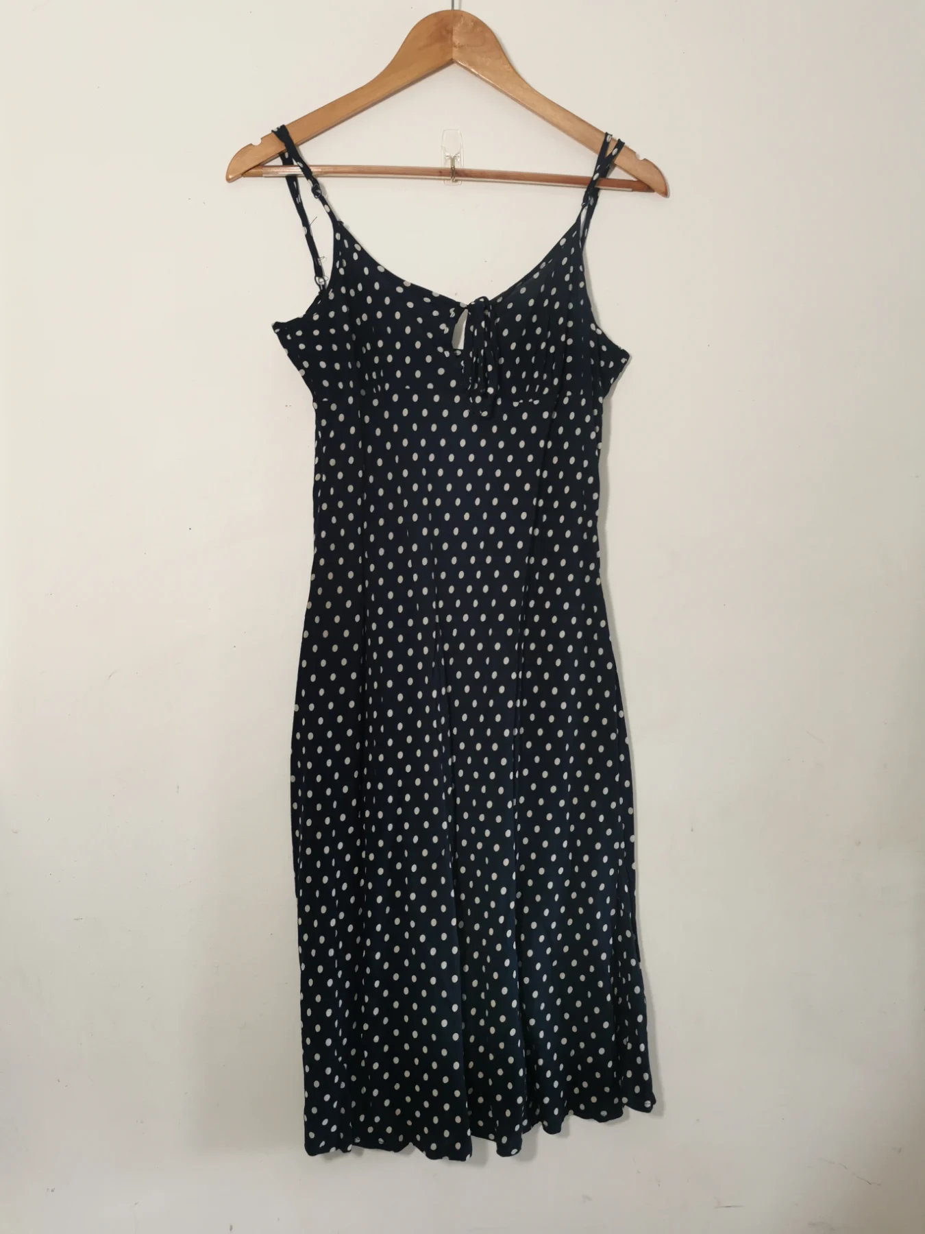 Navy midi polka dot strappy dress