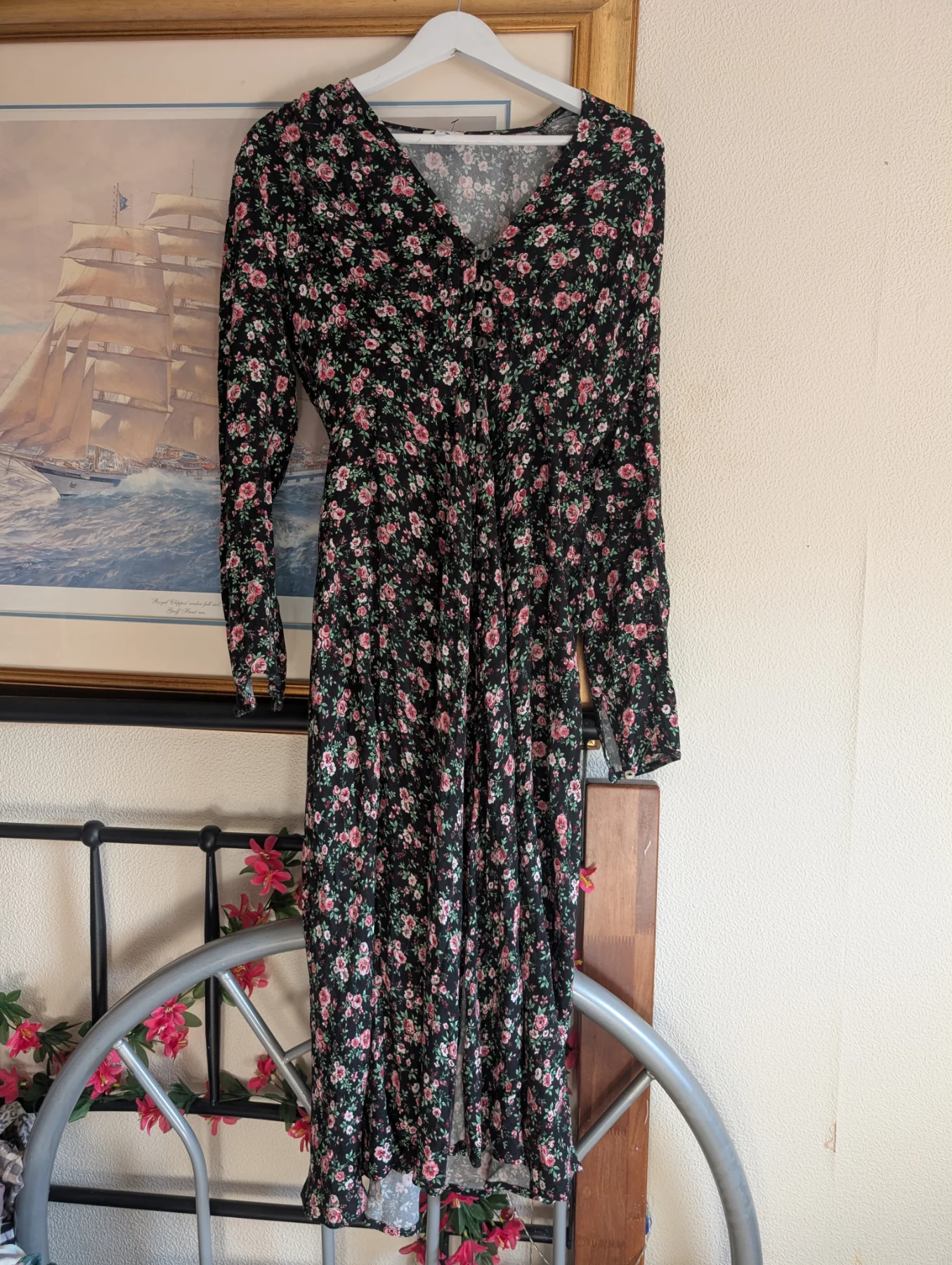 Ghost London midaxi dress size S black print