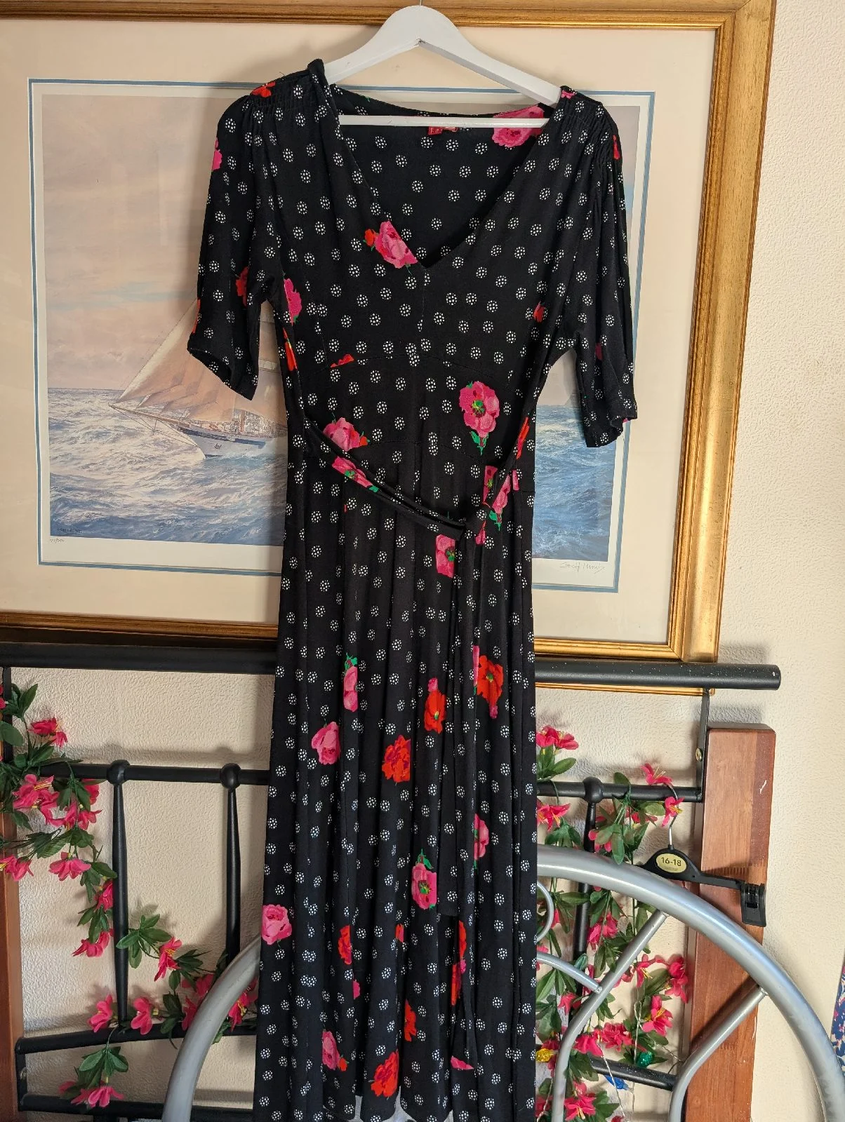 Joe browns midaxi dress size 10 black / pink print