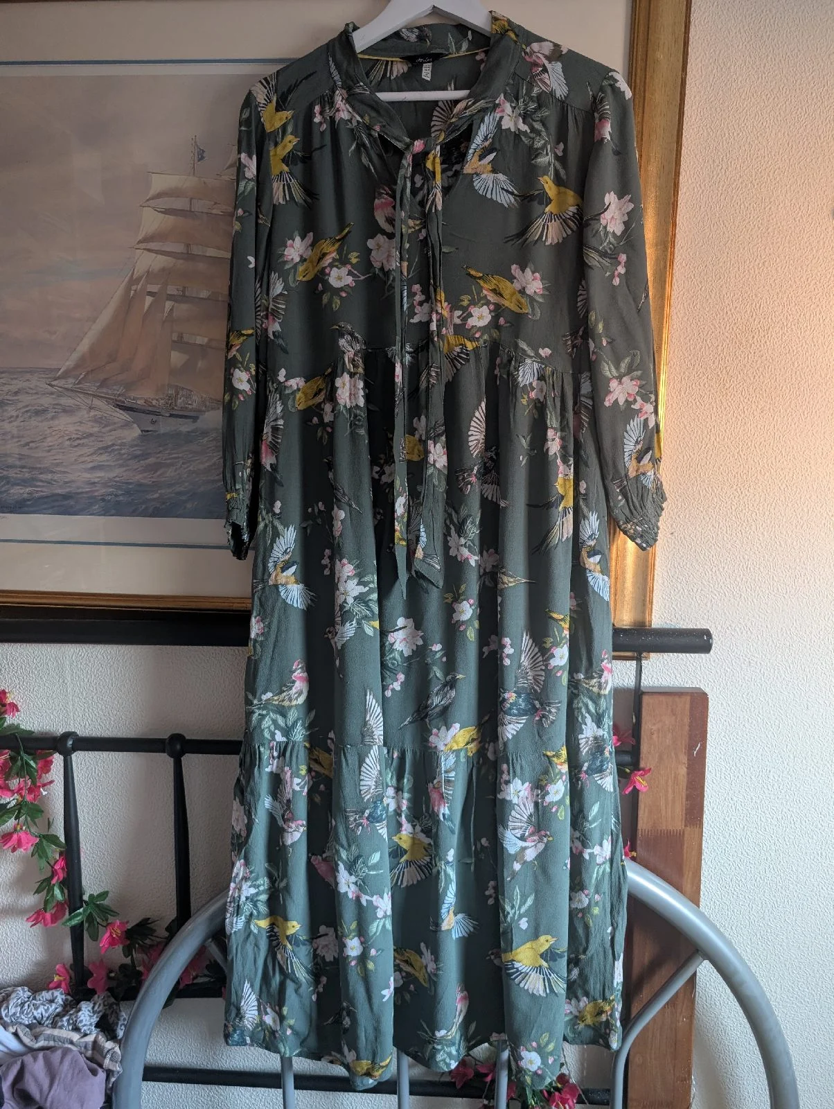 Joules tiered midaxi dress size 12 green print