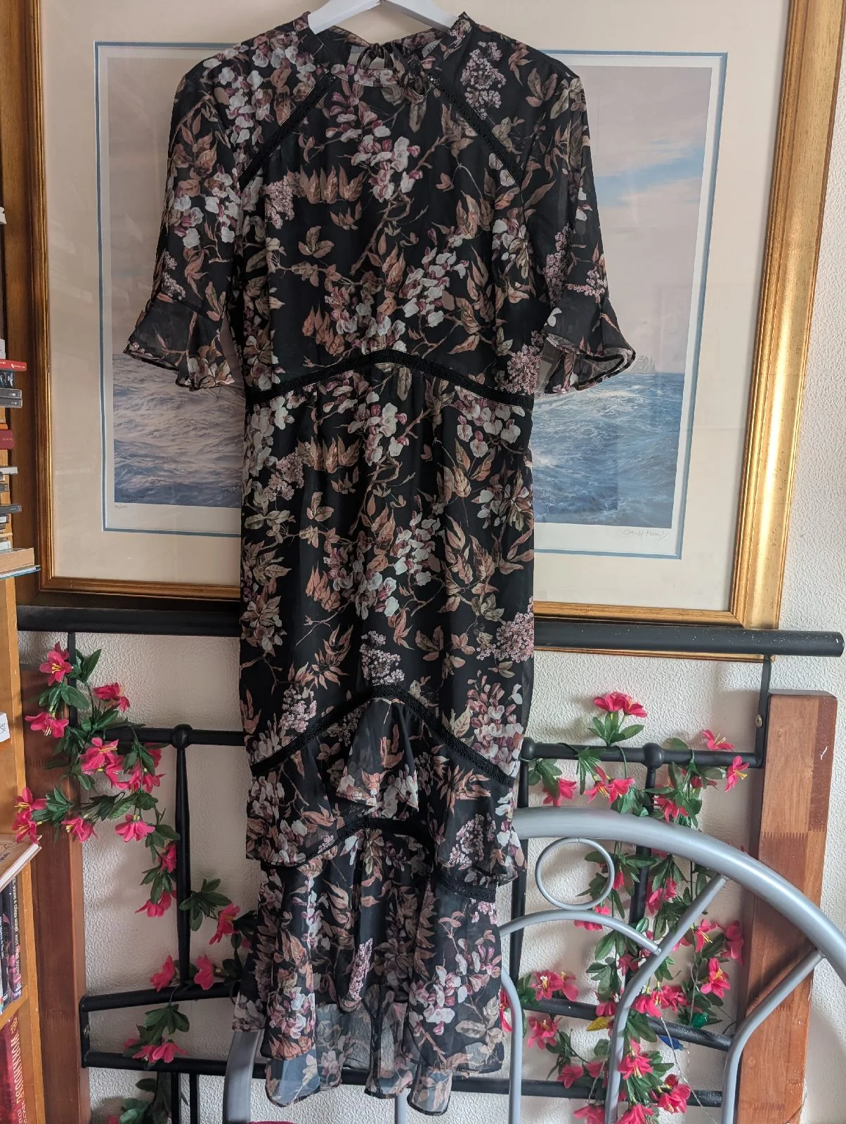 Hope & ivy floaty midaxi dress size 12 black print