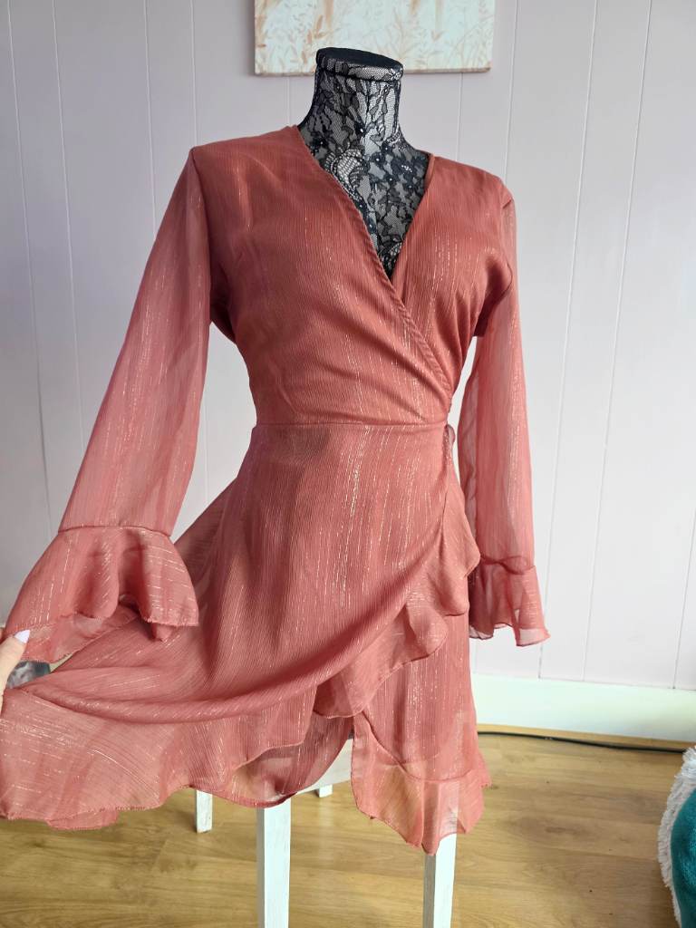 Rose pink ruffle shorts dress
