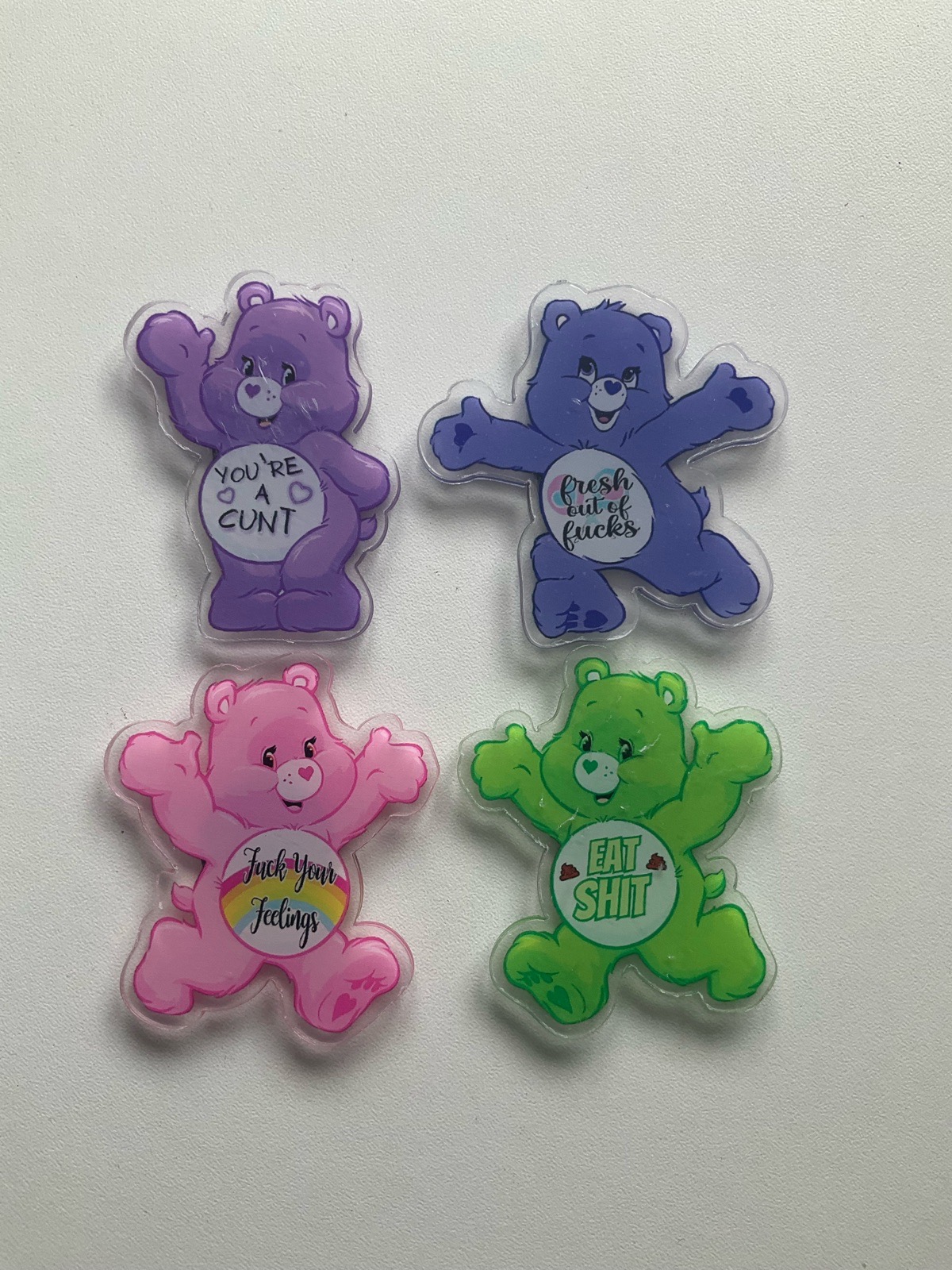 Care Bears rude swear bears quirky acrylic fridge magnets set
