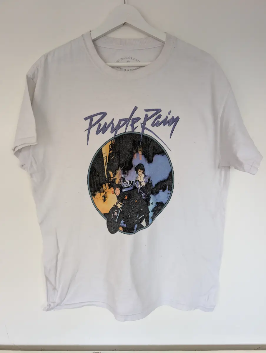Prince Purple Rain Graphic T-Shirt Estate of Prince Rogers Nelson White Unisex Medium/Large