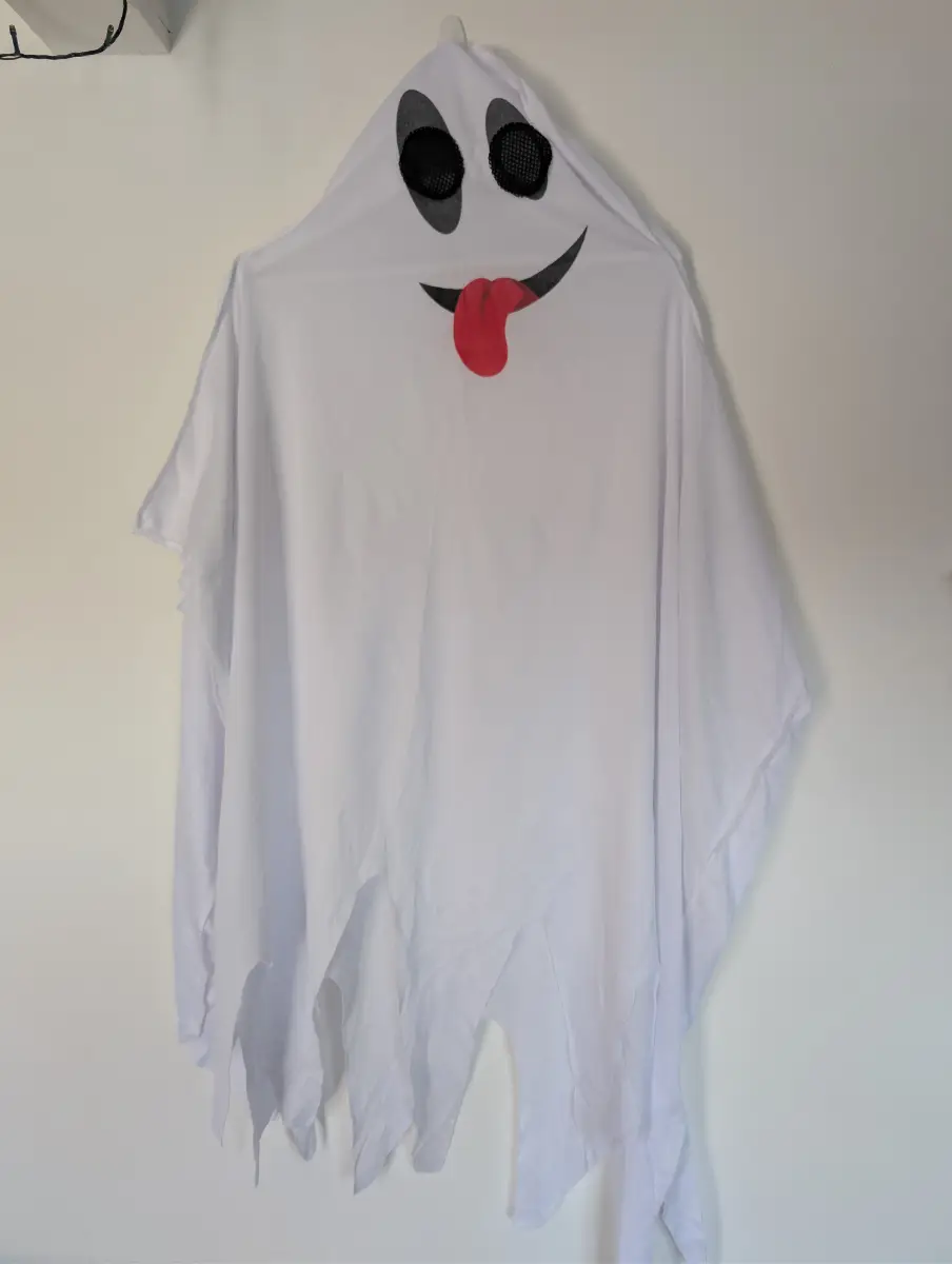 Ghost Halloween Hooded Cloak Cape Costume – White – Approx. Height 146cm – Excellent Condition
