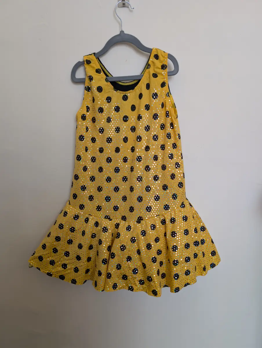 Leo's Dancewear Yellow & Black Polka Dot Dance Costume – XLC (Extra Large Child)