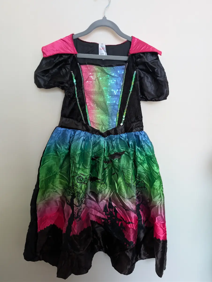 TU Rainbow Witch Halloween Costume 7-8 Years + Pink Striped Socks