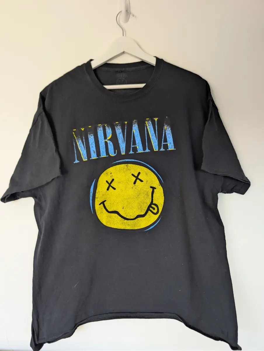 Nirvana Smiley Face Graphic T-Shirt | XL | Black | 100% Cotton | Rock Band Tee