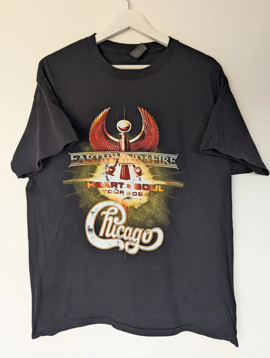 Earth, Wind & Fire & Chicago Heart & Soul Tour 2024 Black T-Shirt XL – Official Concert Tour Tee